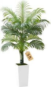 VEVOR Kunstmatige Arecapalm, 1,5 m tropische kunstpalm met witte hoge plantenbak, kunstzijden vloerplant in pot, kunstboom voor veranda's, woonkamer, patio's, huis, kantoor,