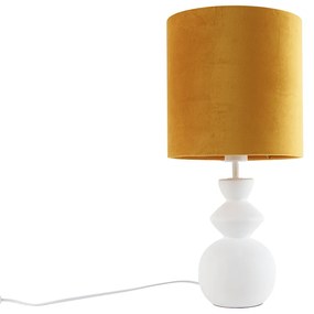 Design tafellamp wit velours kap geel met goud 25 cm - Alisia Design E27 rond Binnenverlichting Lamp