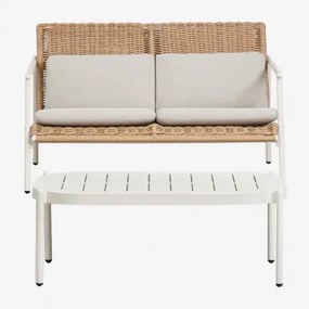 Tuinset Met 2-zitsbank En Salontafel Van Aluminium En Synthetisch Riet Duroli Glaciale Wit - Sklum