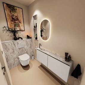 Mondiaz Ture DLux toiletmeubel 120cm linen met wastafel glace links met kraangat