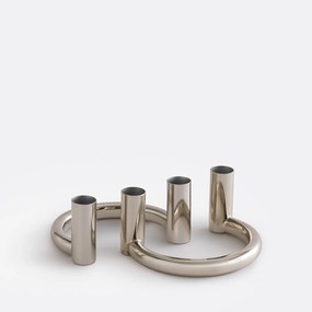 Set van 2 verchroomde ijzeren kandelaars, hoogte 6,5 cm, ORNÉO