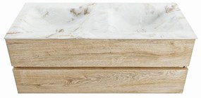 Mondiaz Vica DLux badmeubel 120cm washed oak 2 lades met wastafel frappe dubbel 2 kraangaten