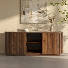 Hout Dressoir Met Marmer - 180x45x76cm.
