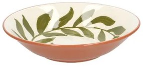 Diep bord, terracotta, groen blad, 22 x 5,5 cm