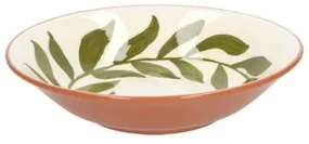 Diep bord, terracotta, groen blad, 22 x 5,5 cm