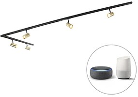 Smart railsysteem zwart met goud 1-fase 5-lichts incl. Wifi GU10 - Jeana Modern GU10 Binnenverlichting Lamp