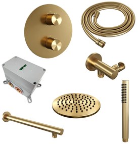 Brauer Gold Edition thermostatische inbouw regendouche met staafhanddouche, rechte muurarm en hoofddouche 20cm set 73 messing geborsteld PVD