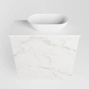 Mondiaz Fowy toiletmeubel 50cm Carrara met witte waskom rechts en kraangat