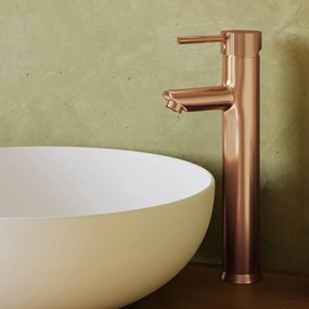 Saniclear Copper Stripes verhoogde wastafelkraan geborsteld koper