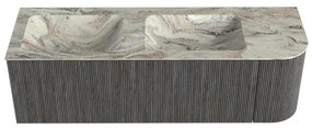 Mondiaz Kurve-dlux 145cm badmeubel ronding rechts shadow met 1 lade en deur en wastafel leaf dubbel/links zonder kraangat glace