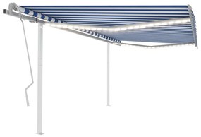 vidaXL Luifel handmatig uittrekbaar met LED 4,5x3,5 m blauw en wit