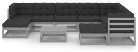 vidaXL 10-delige Loungeset met kussens massief grenenhout grijs