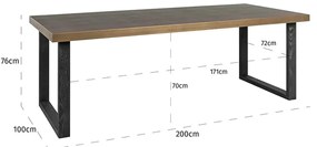 Richmond Interiors Bloomville Eettafel Met Leer En Messing 200 Cm - 200 X 100cm.