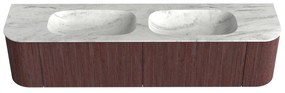 Mondiaz Kurve-dlux 190cm badmeubel ronding links/rechts ruby met 2 lades en deuren en wastafel stor small dubbel zonder kraangat opalo