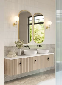 Muebles Ezra badmeubel ribbelfront 180cm naturel eiken met wit toppaneel en waskom