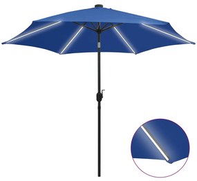 vidaXL Parasol met LED-verlichting en aluminium paal 300 cm azuurblauw