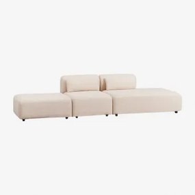 2-delige Modulaire Bank Met Chaise Longue Rechts En Fogler Poef Chenille Crème Beige - Sklum