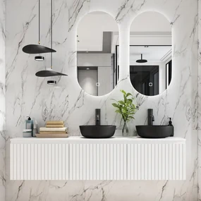 Fontana Stripe mat wit badmeubel ribbelfront 180cm zonder kommen