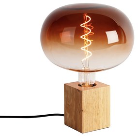 Landelijke tafellamp hout naturel incl. LED G220 - Bloc Landelijk E27 kubus / vierkant Binnenverlichting Lamp