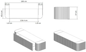 Gliss Design Alluro badmeubel ribbelfront met ronding links/rechts 180cm walnut en zwart leisteen toppaneel