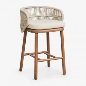 Hoog Tuinkrukje Van Acaciahout En Gevlochten Touw Capri Beige – Crème & ↑65 Cm - Sklum