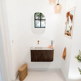 Mondiaz Joya DLux 70cm toiletmeubel ronding rechts walnut met wastafel faye links zonder kraangat opalo