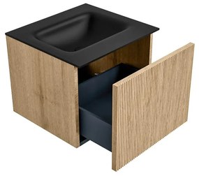 Mondiaz Kurve 50cm badmeubel oak met 1 lade en wastafel grunne midden 1 kraangat urban