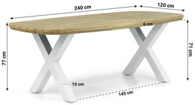 Dining Tuintafel rechthoekig 240 x 120 cm Aluminium/Teak Wit Falcon/Cardiff