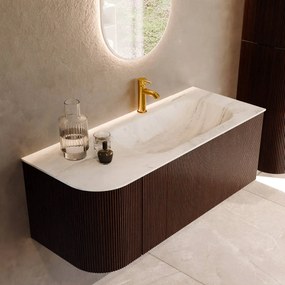 Mondiaz Kurve-dlux 115cm badmeubel ronding links ruby met 1 lade en deur en wastafel big small kraangat rechts opalo