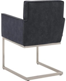 Goossens Excellent Eetkamerstoel Tom blauw micro leer met armleuning, urban industrieel