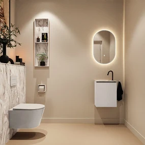 Mondiaz Ture DLux toiletmeubel 40cm linen met wastafel glace links met kraangat