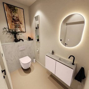 Mondiaz Ture DLux toiletmeubel 80cm rosee met wastafel opalo rechts met kraangat