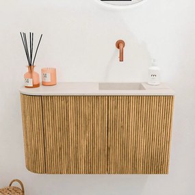 Mondiaz Joya DLux 70cm toiletmeubel ronding links oak met wastafel faye rechts zonder kraangat meli
