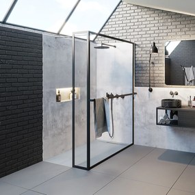 Riho Lucid GD402 douchewand met zijwand 180x200cm matzwart