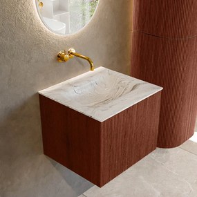 Mondiaz Kurve-dlux 50cm badmeubel ruby met 1 lade en wastafel grunne midden zonder kraangat glace