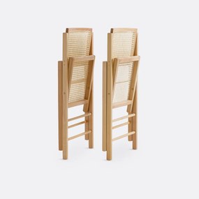 Set van 2 plooibare stoelen in beukenhout en riet, Rivia
