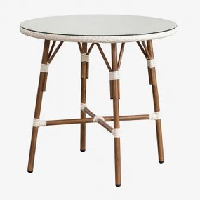 Ronde Eettafel Ø80 Cm In Aluminium En Synthetisch Riet Brielle Bistro Gardenia Wit - Sklum