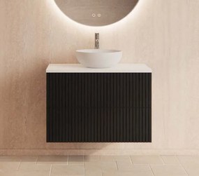 Gliss Design Hybris badkamermeubel met ribbelfront en mat wit toppaneel 80cm black veneer