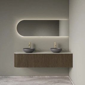 Gliss Design Alluro badmeubel ribbelfront met ronding links 160cm ash grey en wit marmer toppaneel