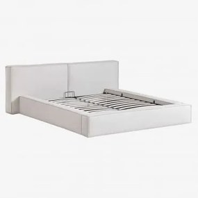 Bed Met Opklapbare Gestoffeerde Boxspring Lunari Chenille Gebroken Wit & 140 X 190 Cm & Zonder Matras - Sklum