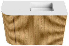Mondiaz Joya 60cm toiletmeubel ronding links oak met wastafel faye rechts zonder kraangat talc