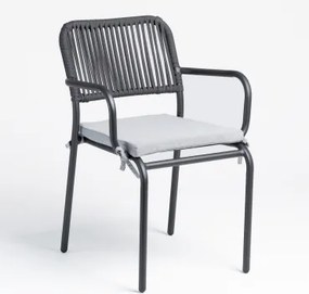 Stapelbare Set Van 4 Tuinstoelen Met Armleuningen In Gevlochten Touw Arhiza Grijs – Grafiet - Sklum