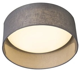 Stoffen Plafondlamp grijs 28 cm incl. LED - Drum Combi Modern rond Binnenverlichting Lamp
