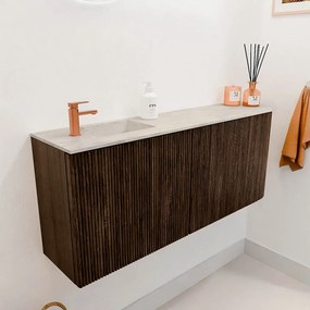 Mondiaz Joya DLux 100cm toiletmeubel ronding rechts walnut met wastafel faye links 1 kraangat ostra