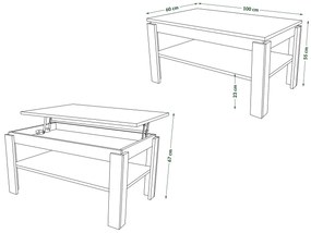 ASTI-P Oak Craft Goud/zwart - moderne salontafel met liftblad