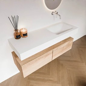 Zaro Alan badmeubel 130cm washed oak 2 lades met vrijhangende wastafel cloud rechts zonder kraangat talc