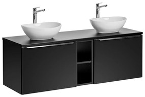 Comad Santa Fe Black badkamermeubel 140cm zwart mat met open kast en 2 glans witte waskommen