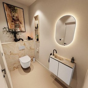 MONDIAZ TURE-DLUX 60cm toiletmeubel Linen. EDEN wastafel Frappe positie links. Met 1 kraangat. TUREDX60LINL1FRA