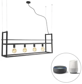 Eettafel / Eetkamer Smart hanglamp zwart met rek large 4-lichts incl. Wifi G95 - Cage Rack Industriele / Industrie / Industrial E27 Binnenverlichting Lamp
