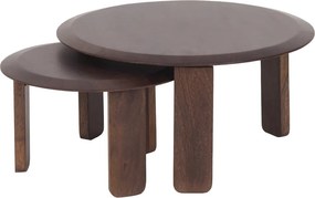 Set Van Twee Ronde Salontafels Bruin - 70 X 70cm.